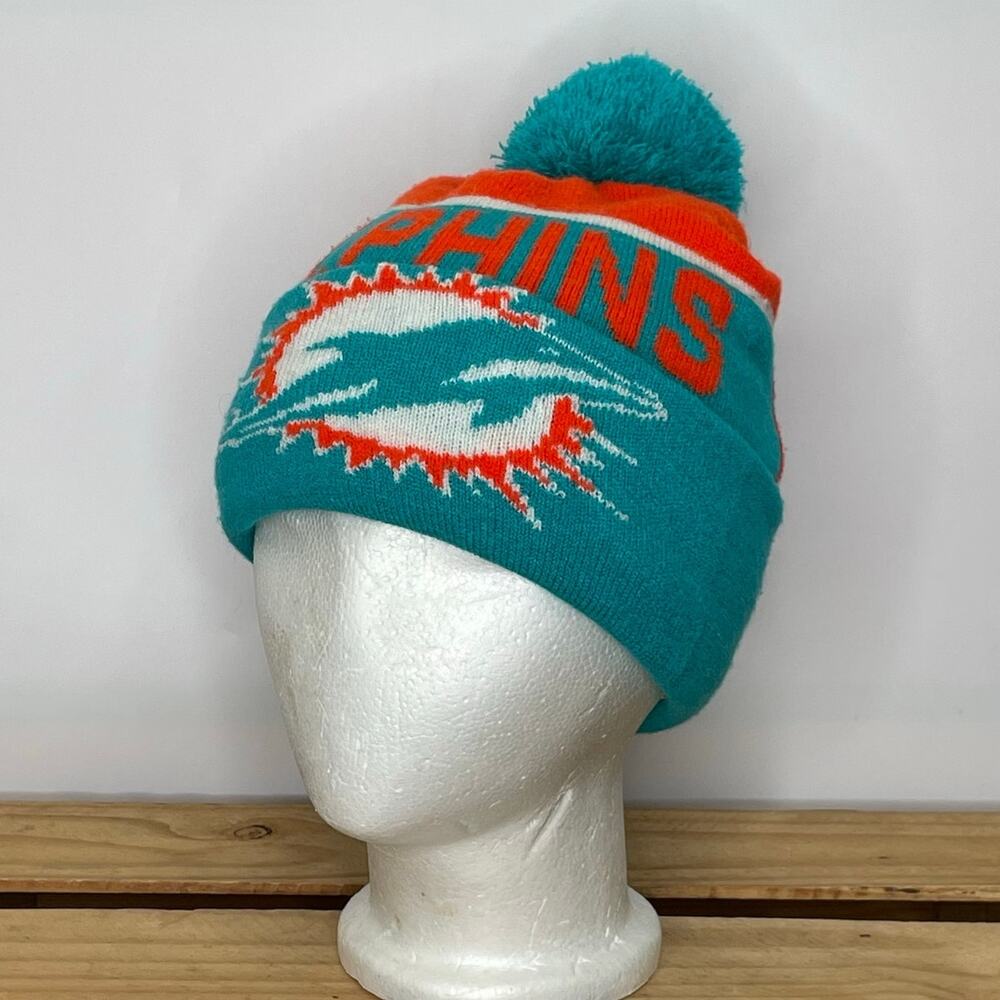 Miami Dolphins Pom Pom Beanie Sherpa Lined  Kids Size
